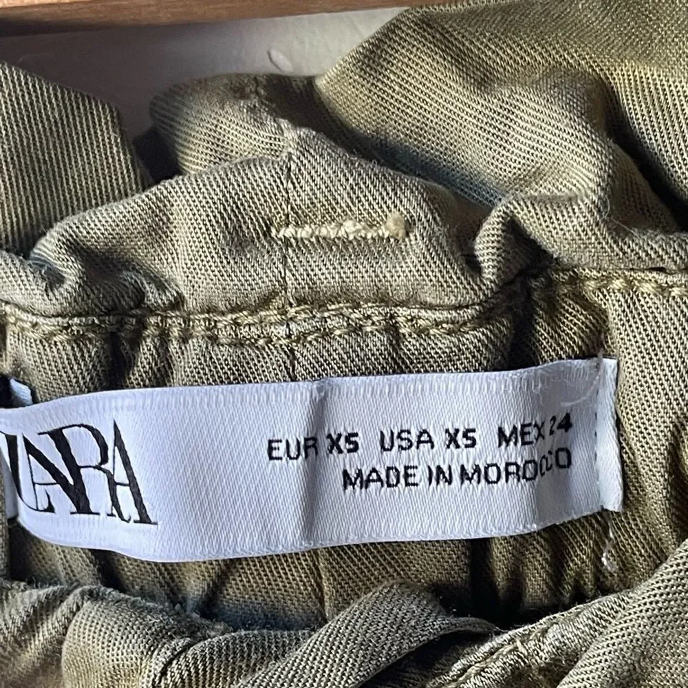 ZARA army green high rise paper bag wide leg ankle pants XS - Picture 6 of 9
